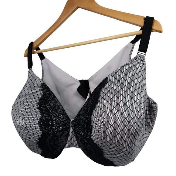 Cacique Lightly Lined Full Coverage Underwire Bra Size 44F Black White Lace - Picture 4 of 10